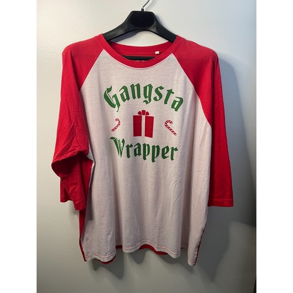 21 Threads Tops - 21 Threads Gangsta Wrapper Christmas Raglan Baseball Tee Red White 3XL Plus Size